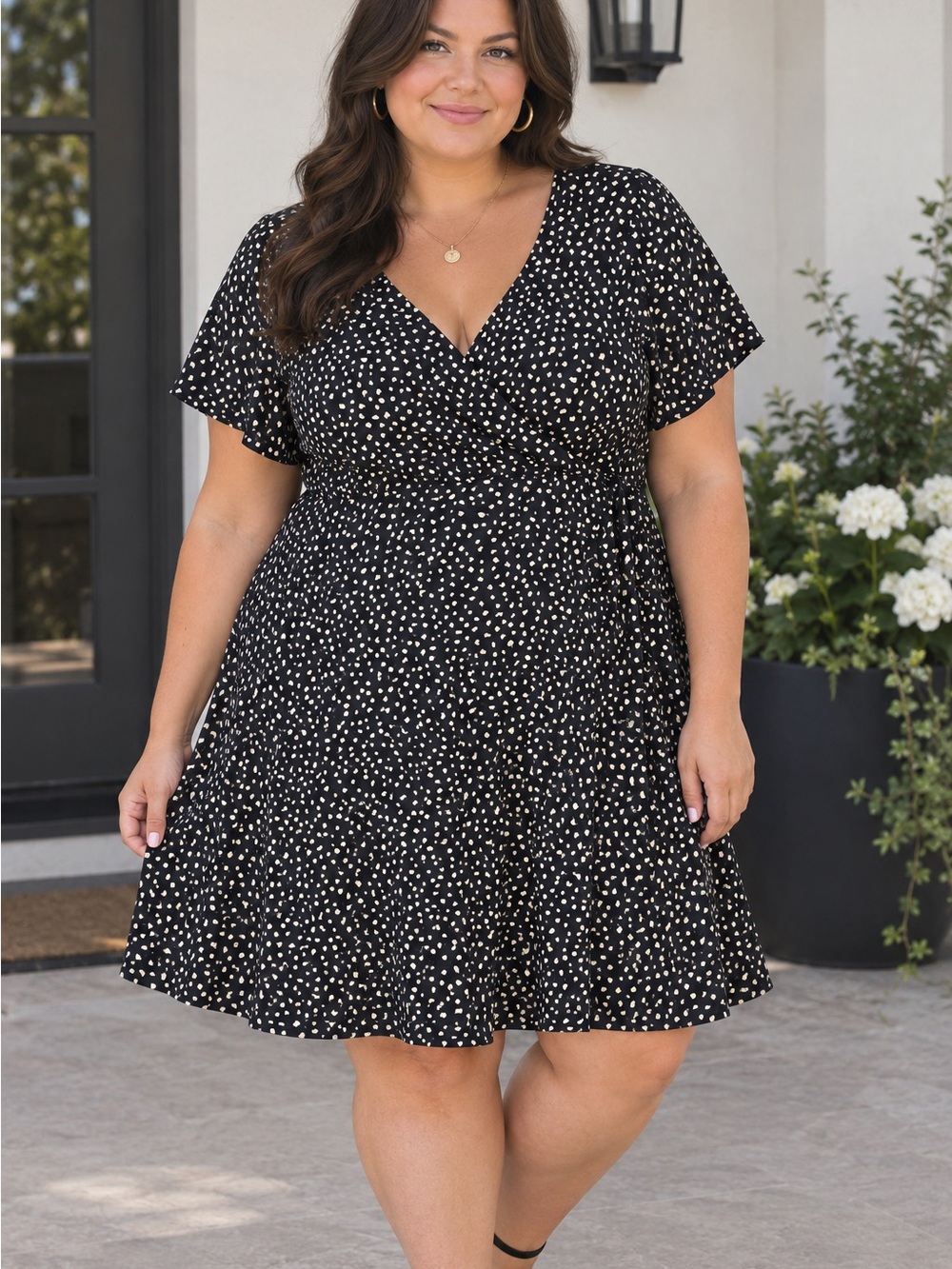 Hot Kiss Black and White Polka Dot Wrap-Style Dress